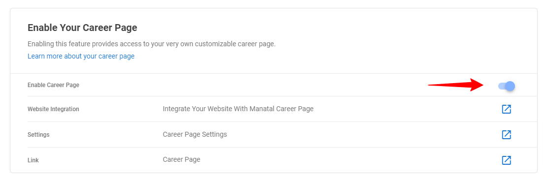 Enable Career Page toggle