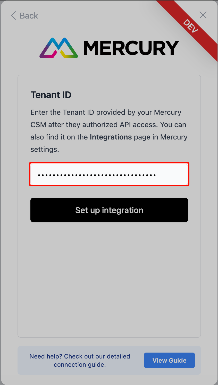 Entering the Tenant ID in the connection flow