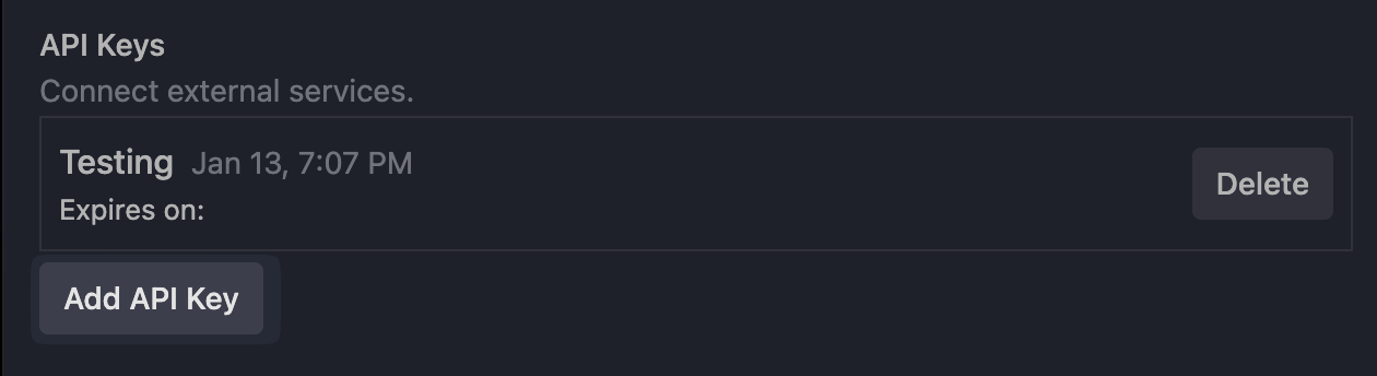 Add API Key button under API Keys