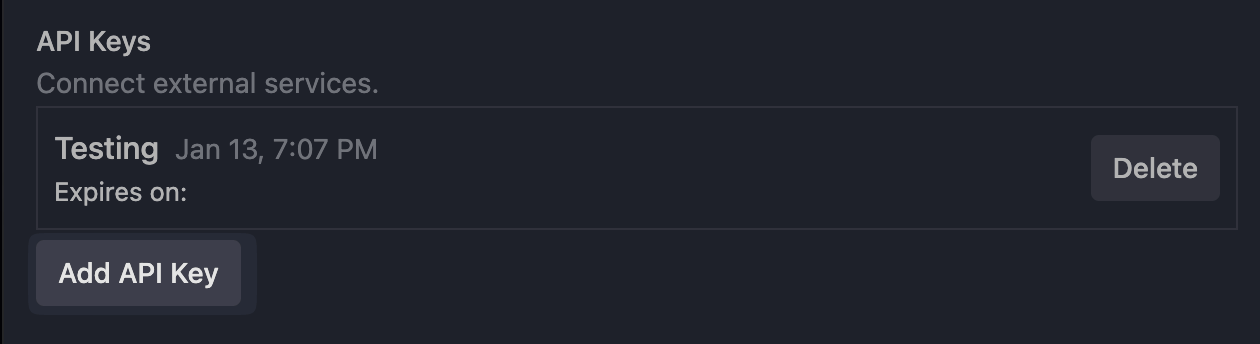 Add API Key button under API Keys