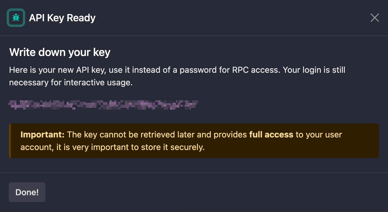 Copying the generated API key