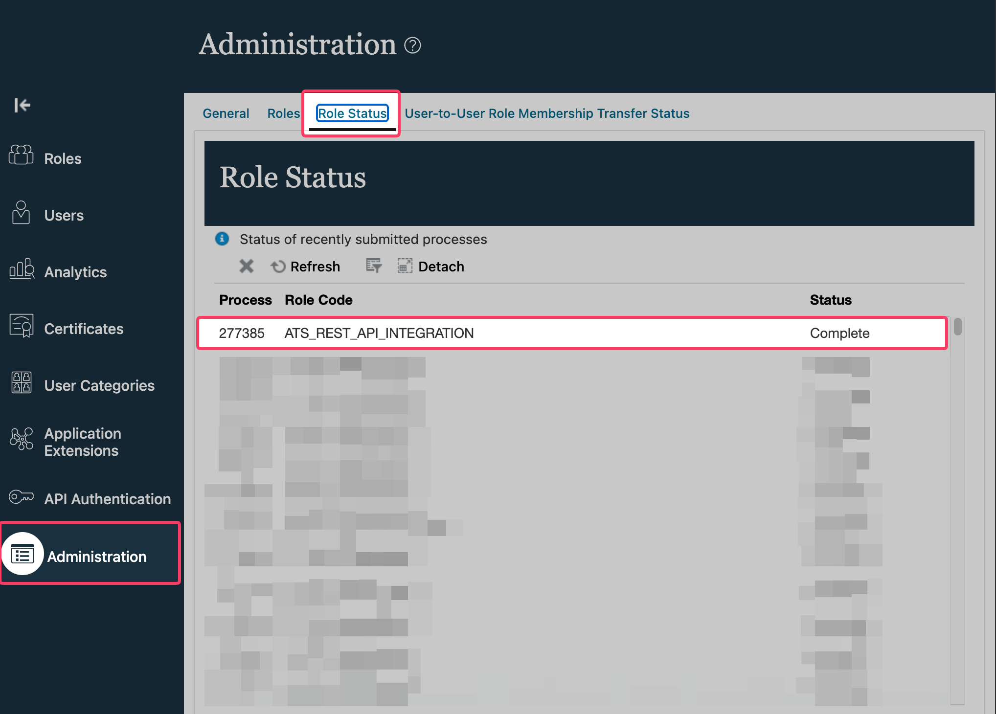 Monitoring role creation in the Administration tab