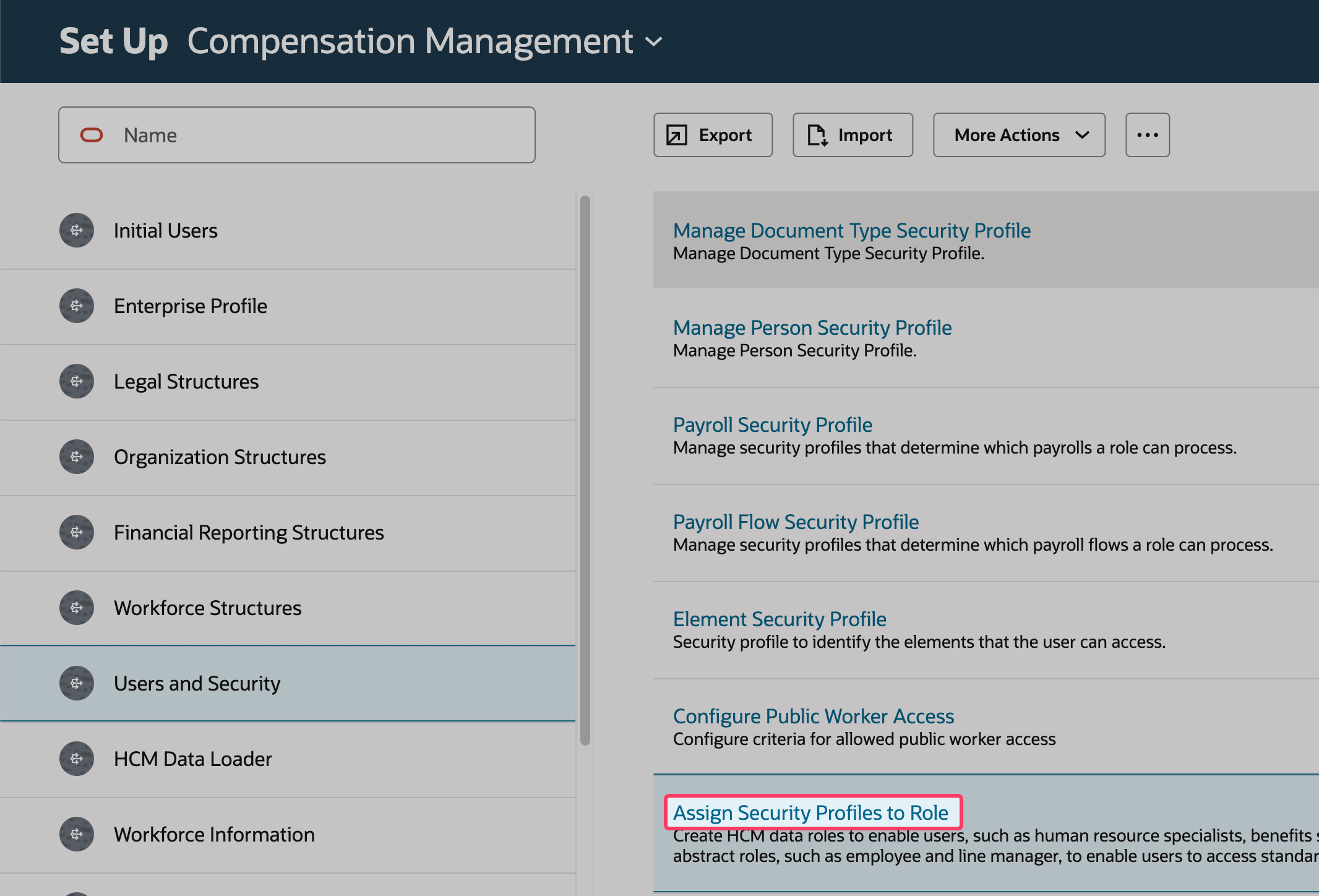 Assign Security Profiles to Role search result