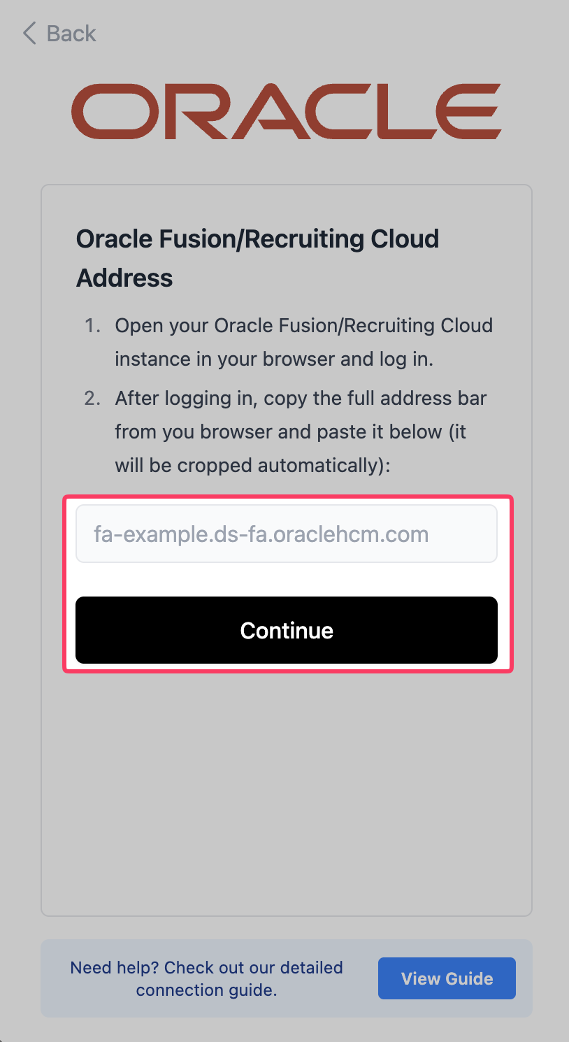 Pasting the URL into the connection flow