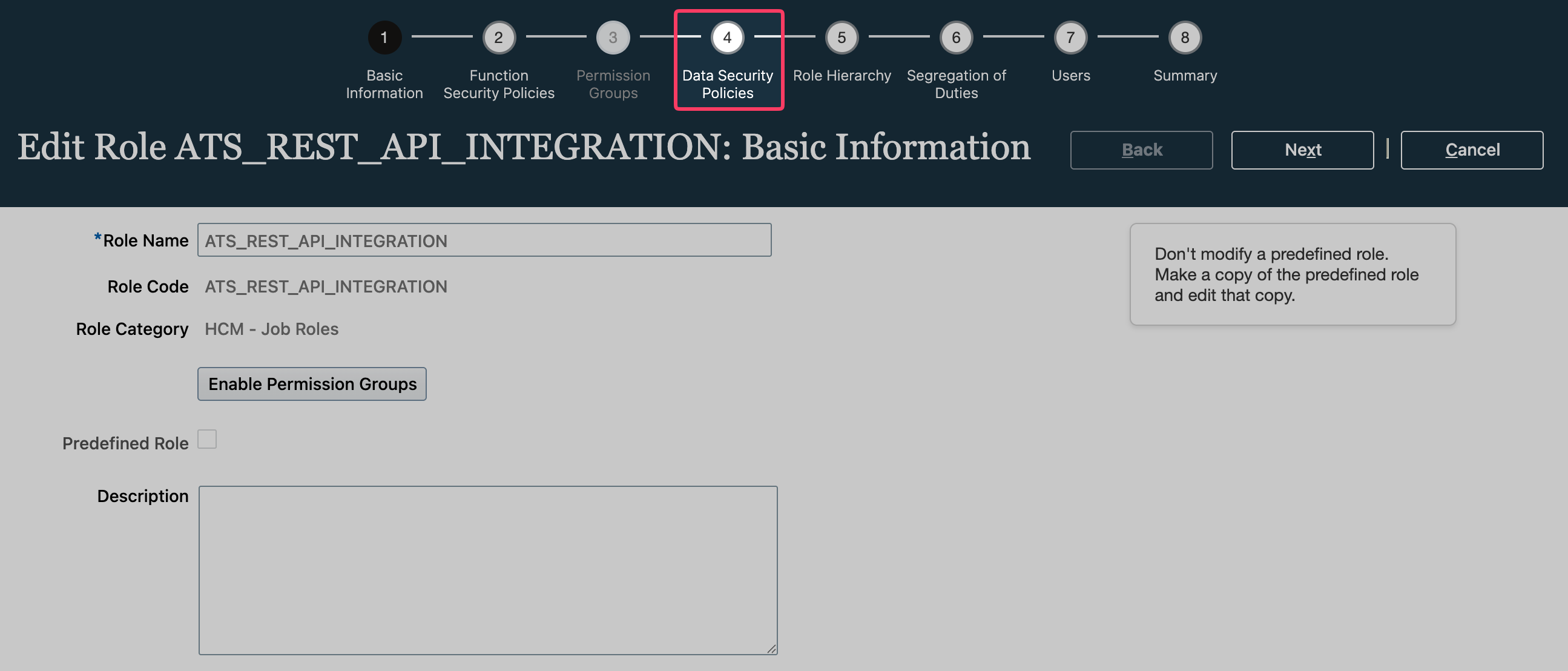 Data Security Policies tab