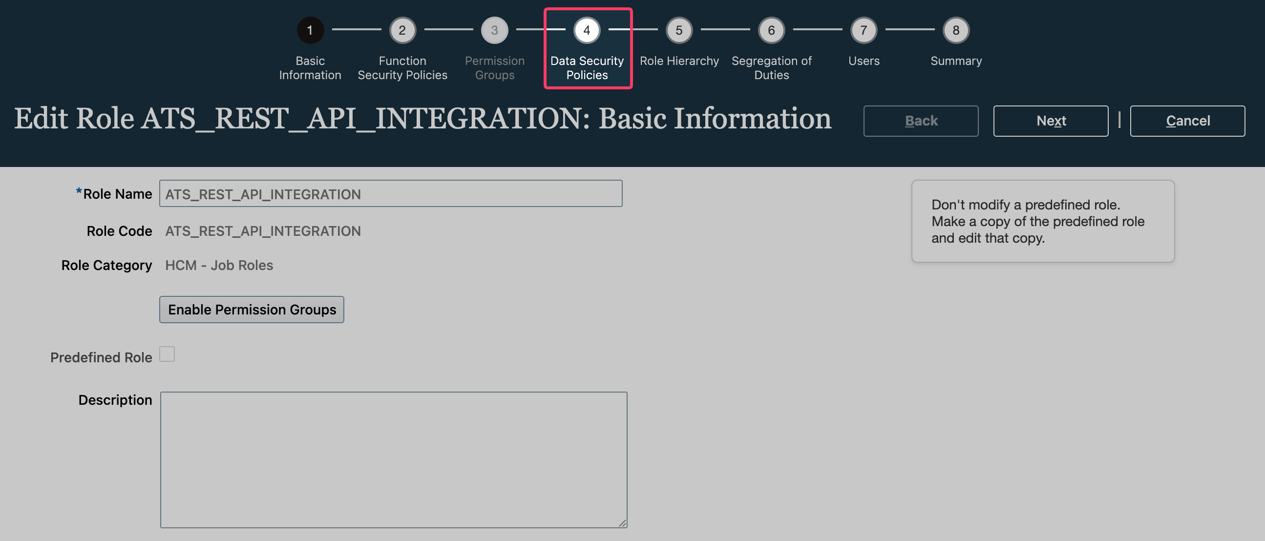 Data Security Policies tab