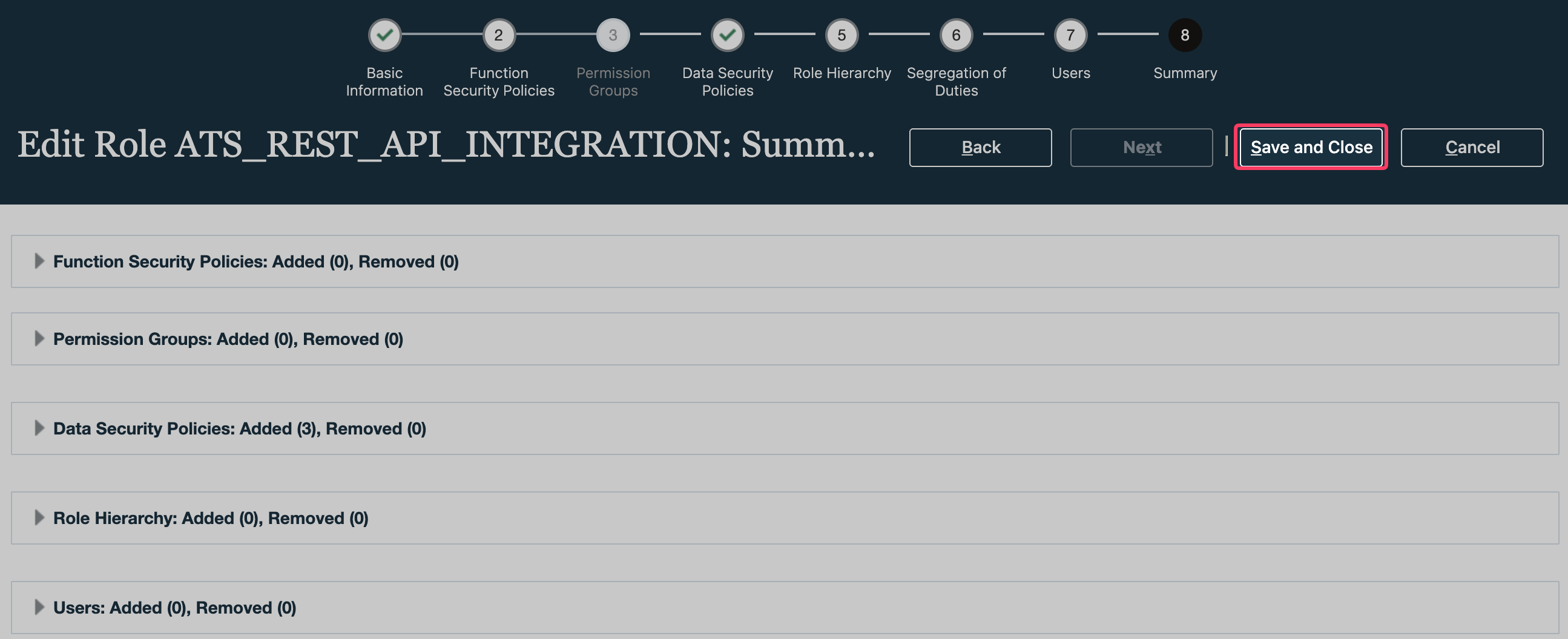 Save and Close on the Summary step