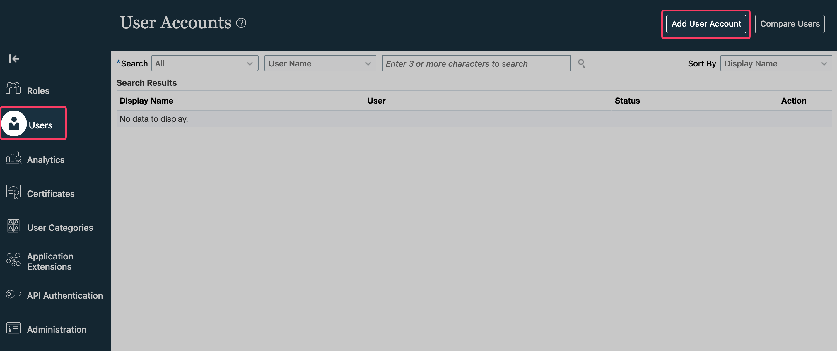 Add User Account under Users