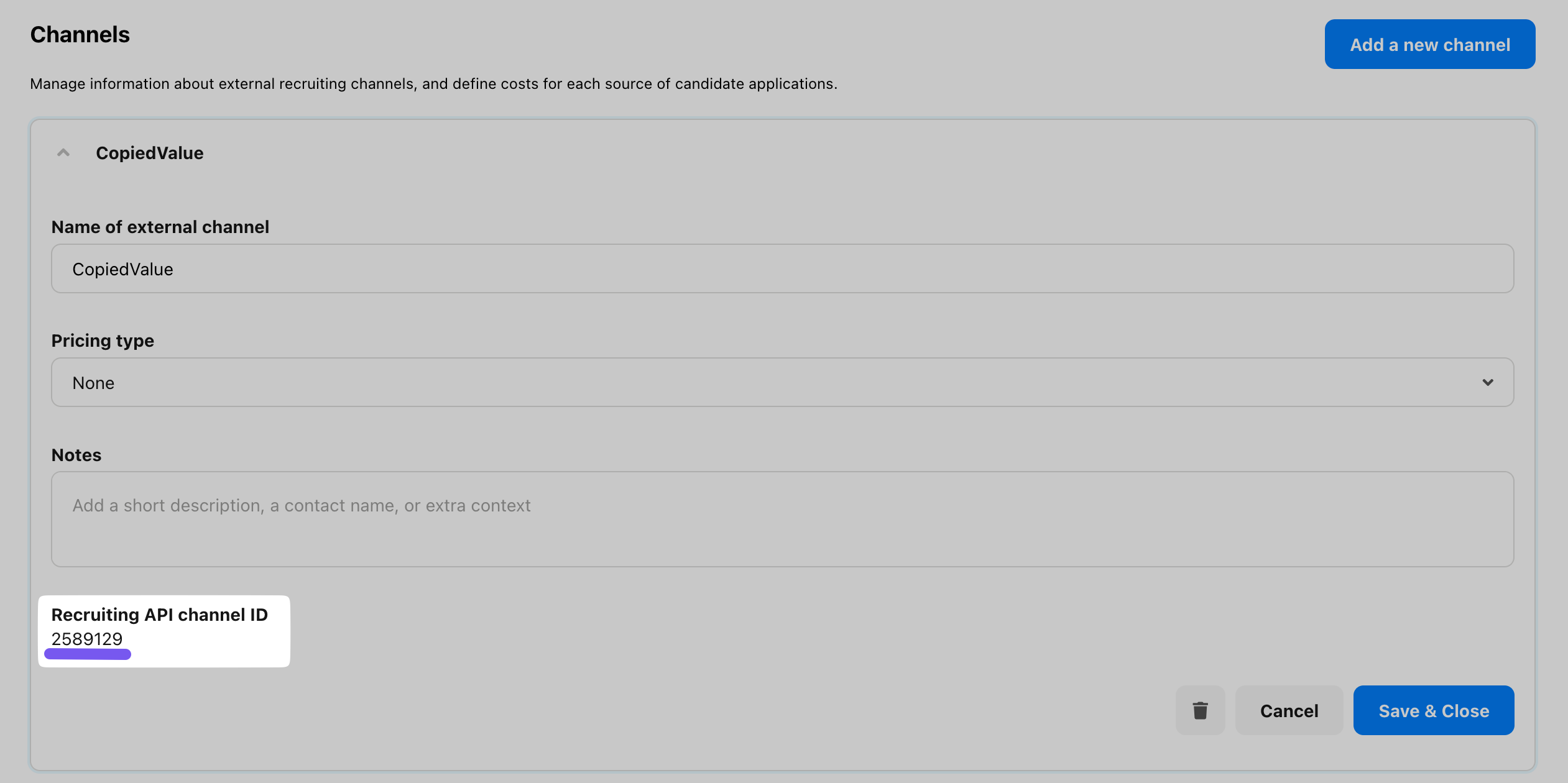 Recruiting API channel ID on the channel page