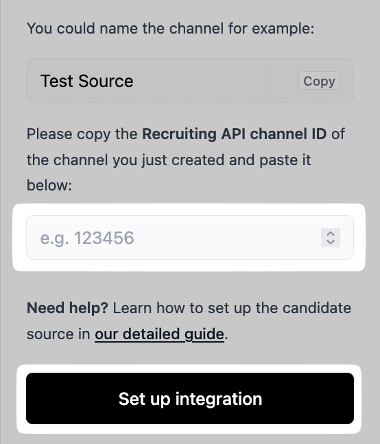 Entering the channel ID in the connection flow