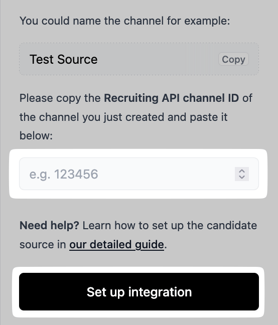 Entering the channel ID in the connection flow