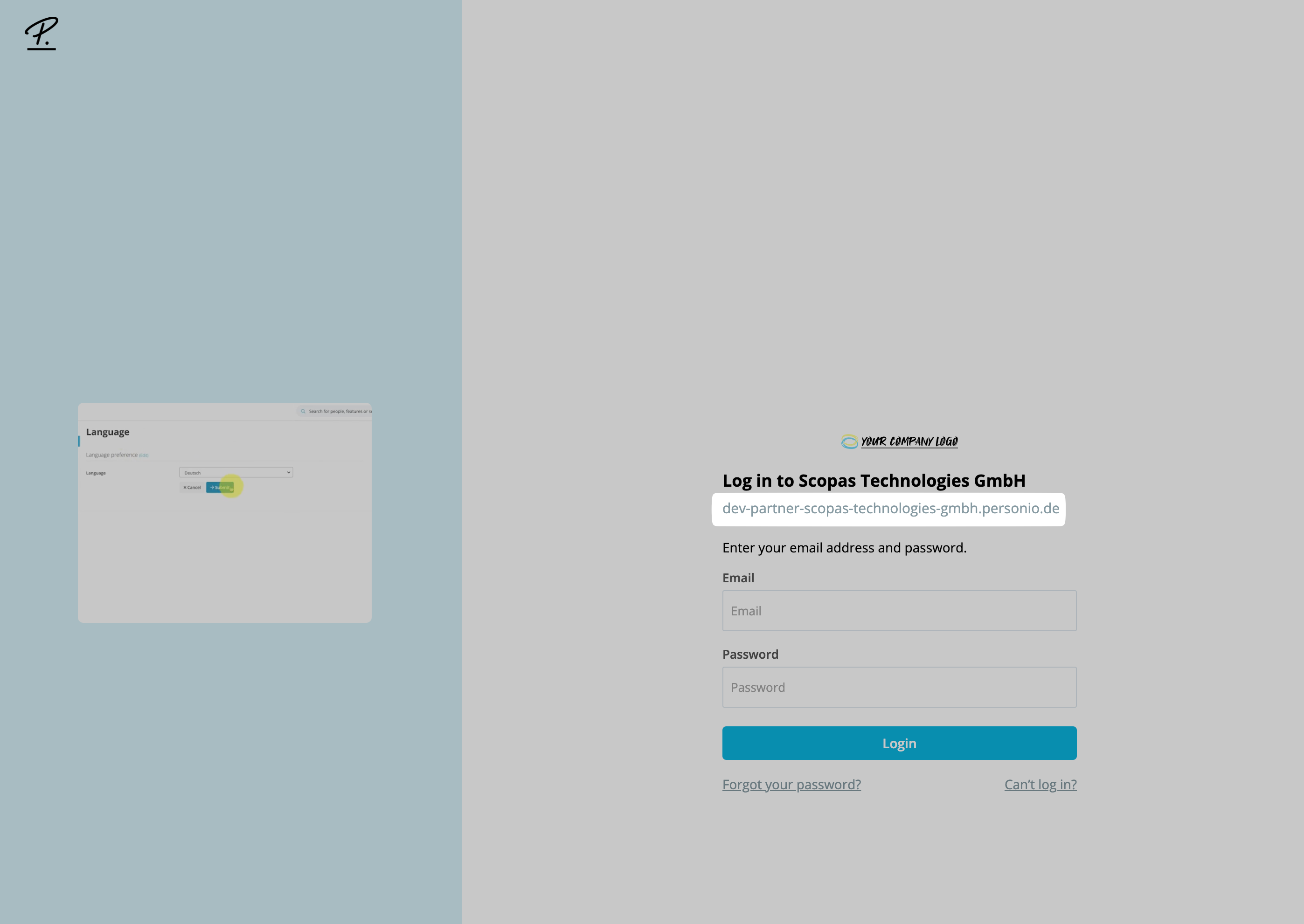 Personio login page showing the domain
