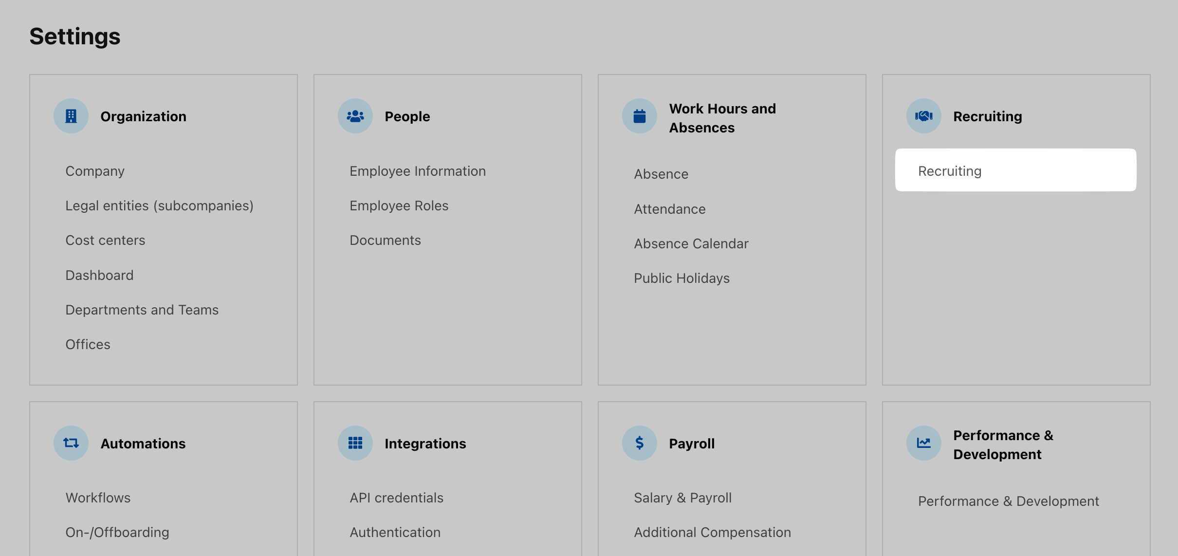 Recruiting option in the settings page