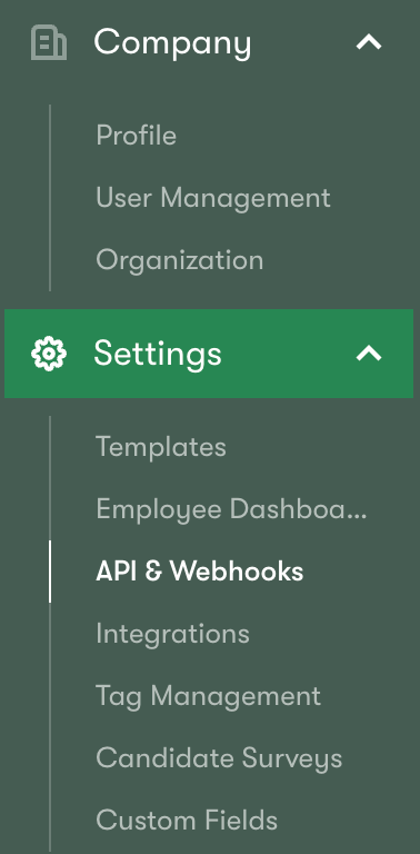 Sidebar on the left side of Pinpoint