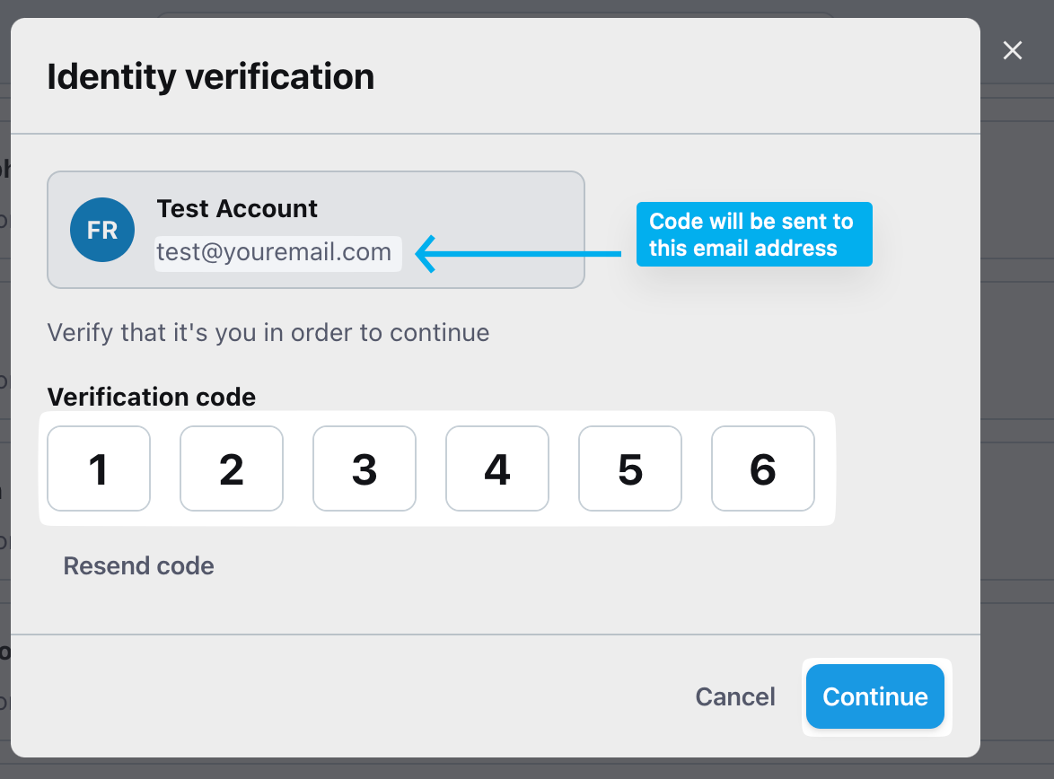Entering the email verification code