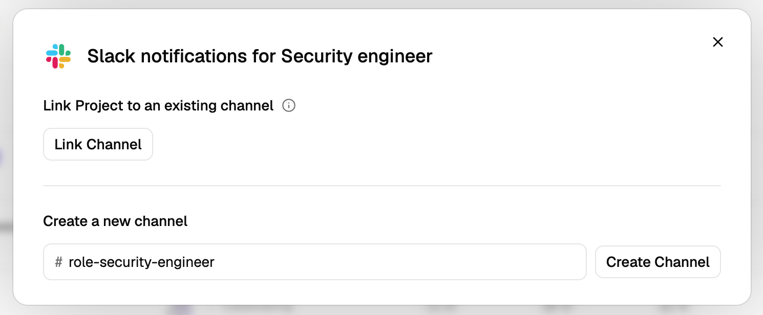 Slack notifications modal for a project