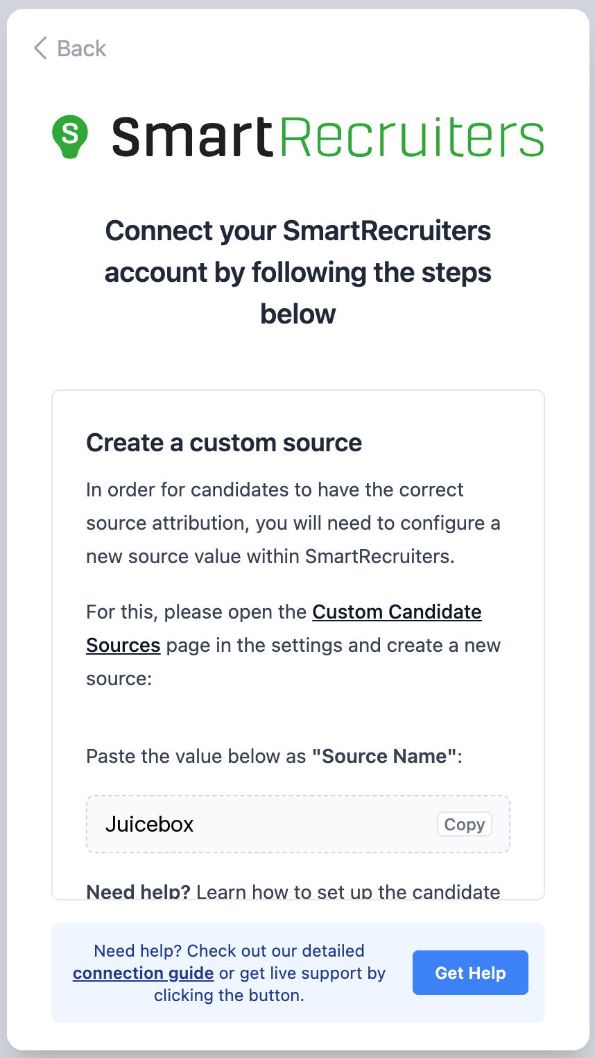 Create a custom source step in the connection pop-up