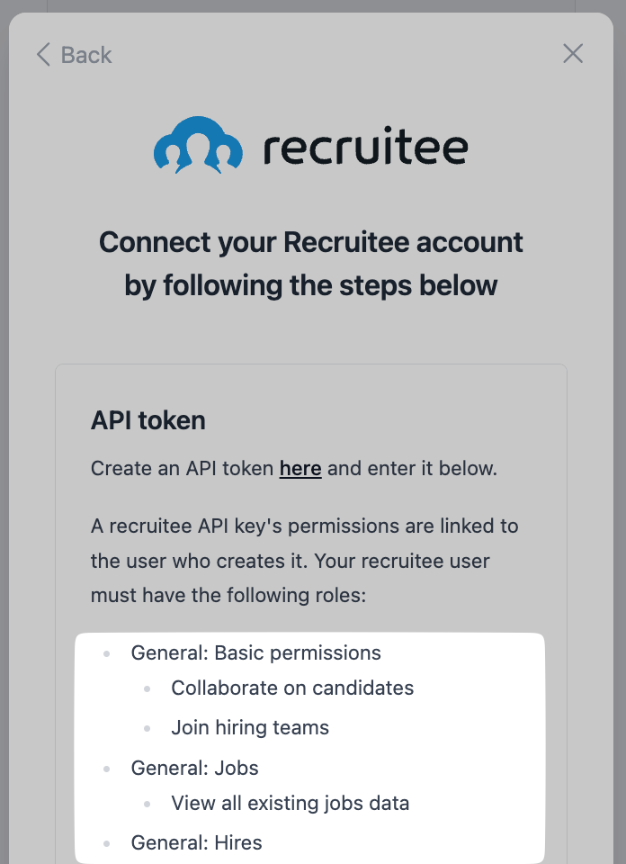 Example permissions on a hiring role