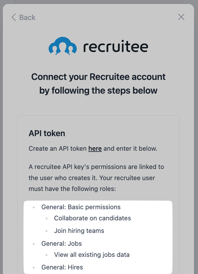 Example permissions on a hiring role