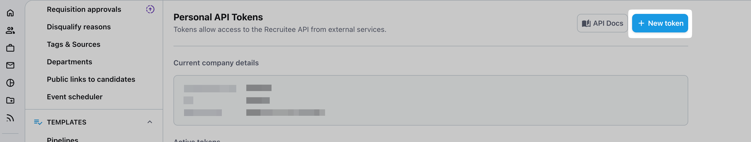 New token button