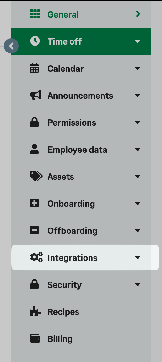 Integrations on the side menu