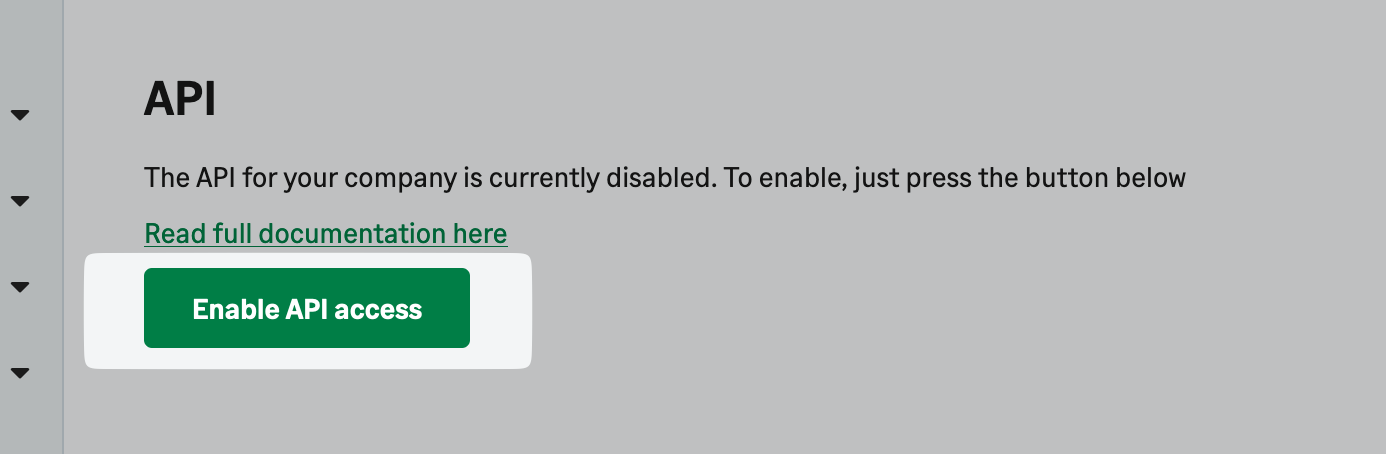 Enable API access button