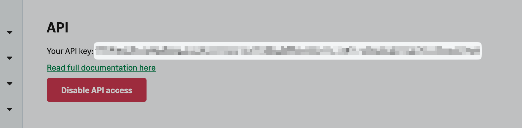 Copying the API key