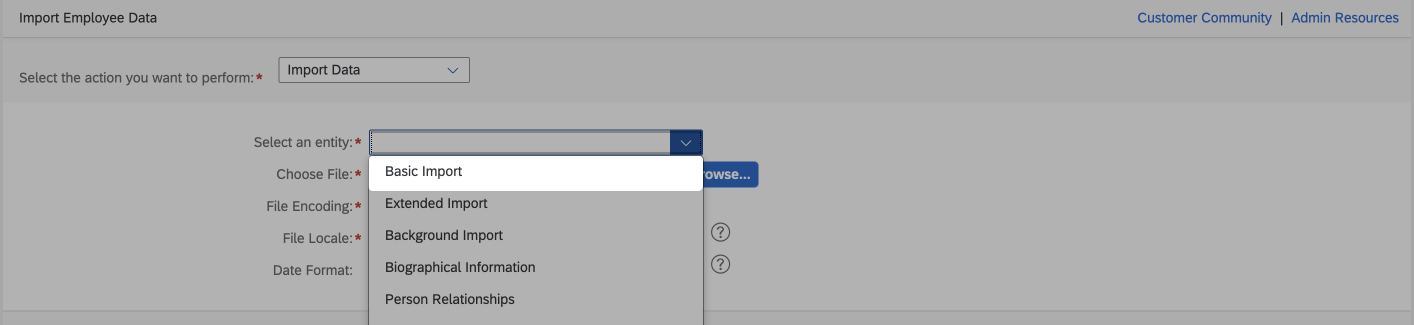 Selecting Basic Import for the upload
