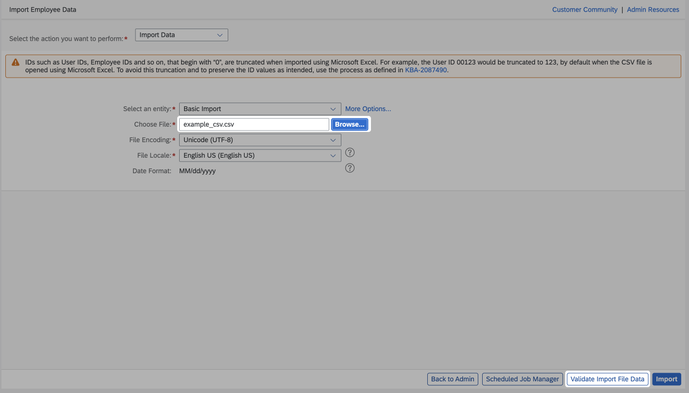 Validate Import File Data button
