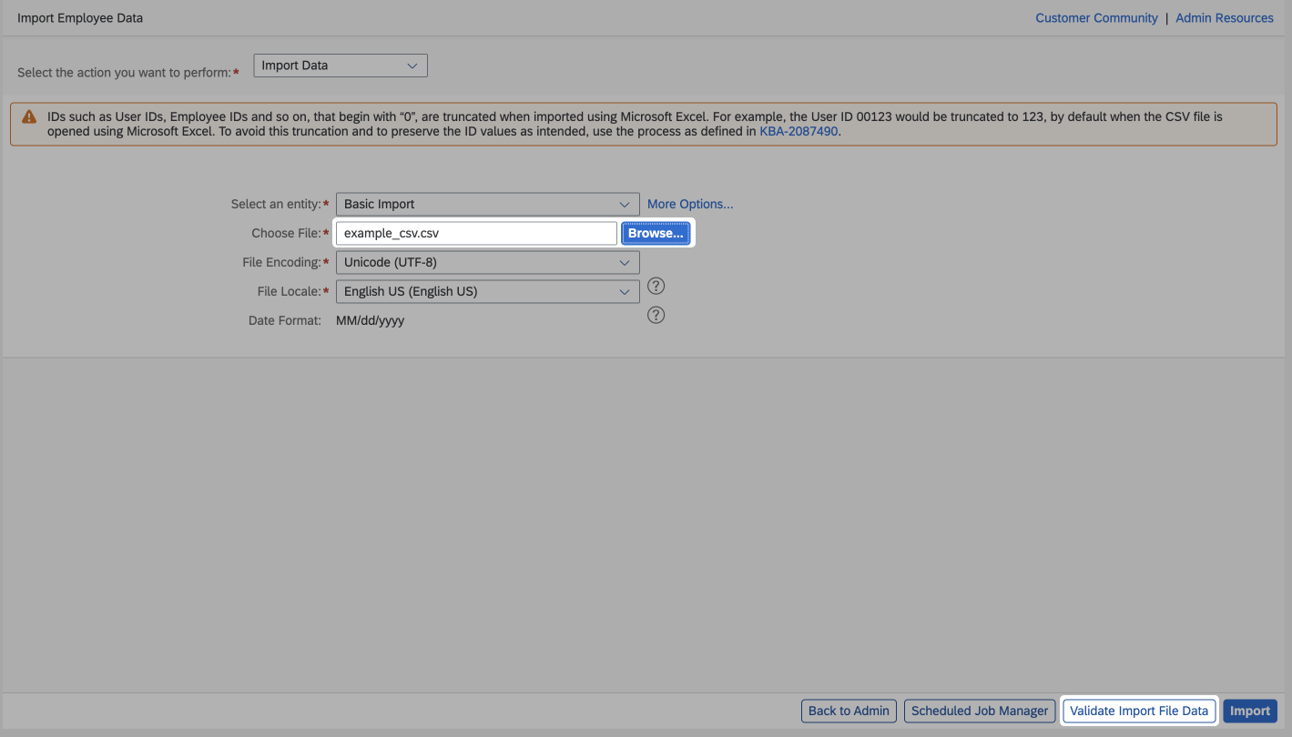 Validate Import File Data button