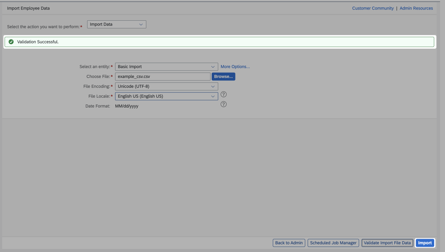 Validation Successful dialog