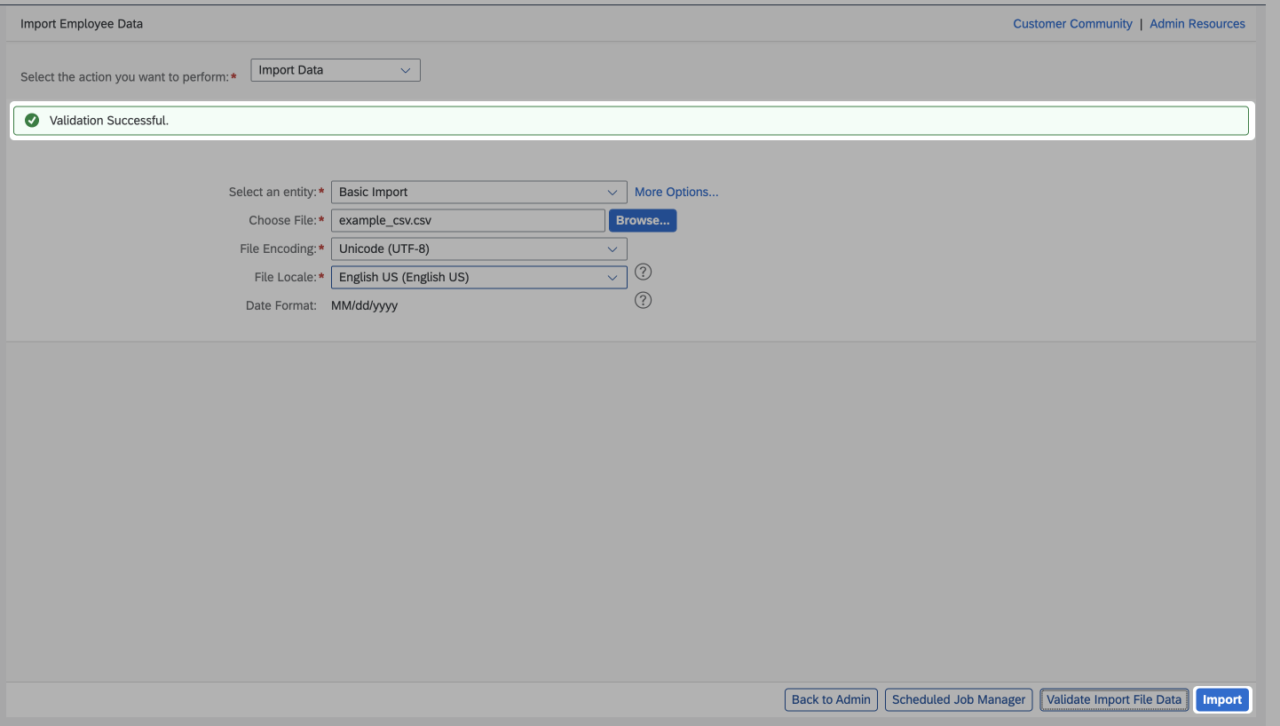 Validation Successful dialog