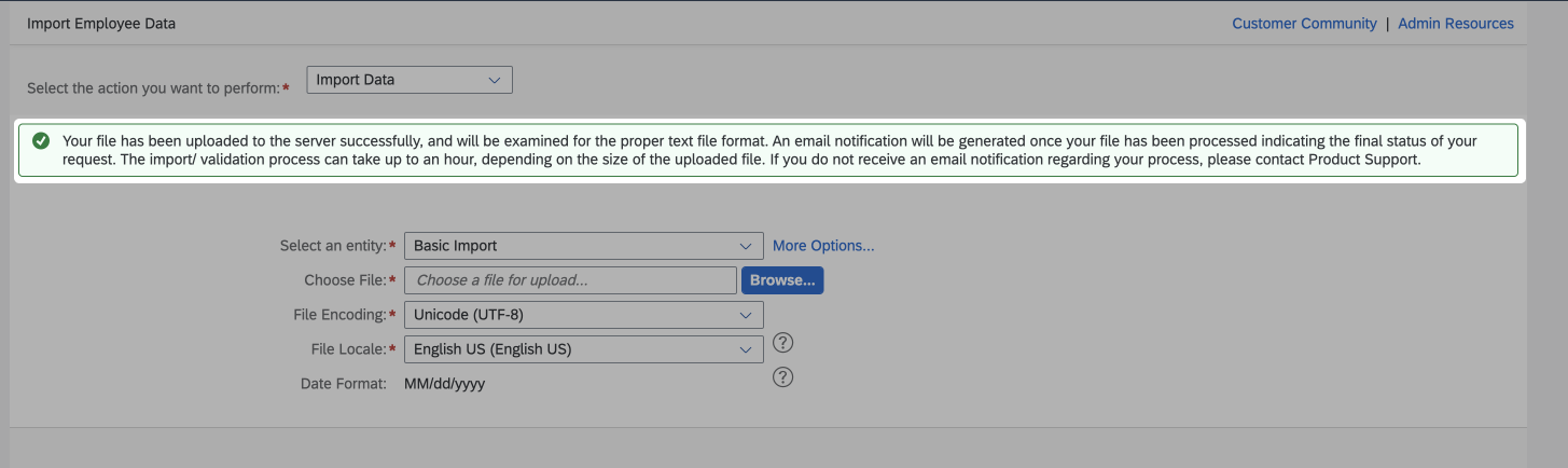 Import success dialog