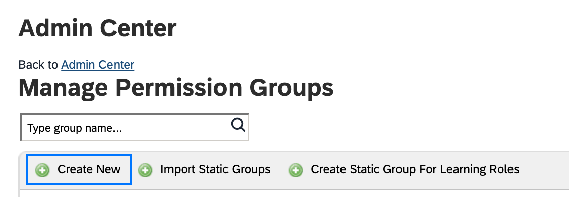Create New button on the permission groups page