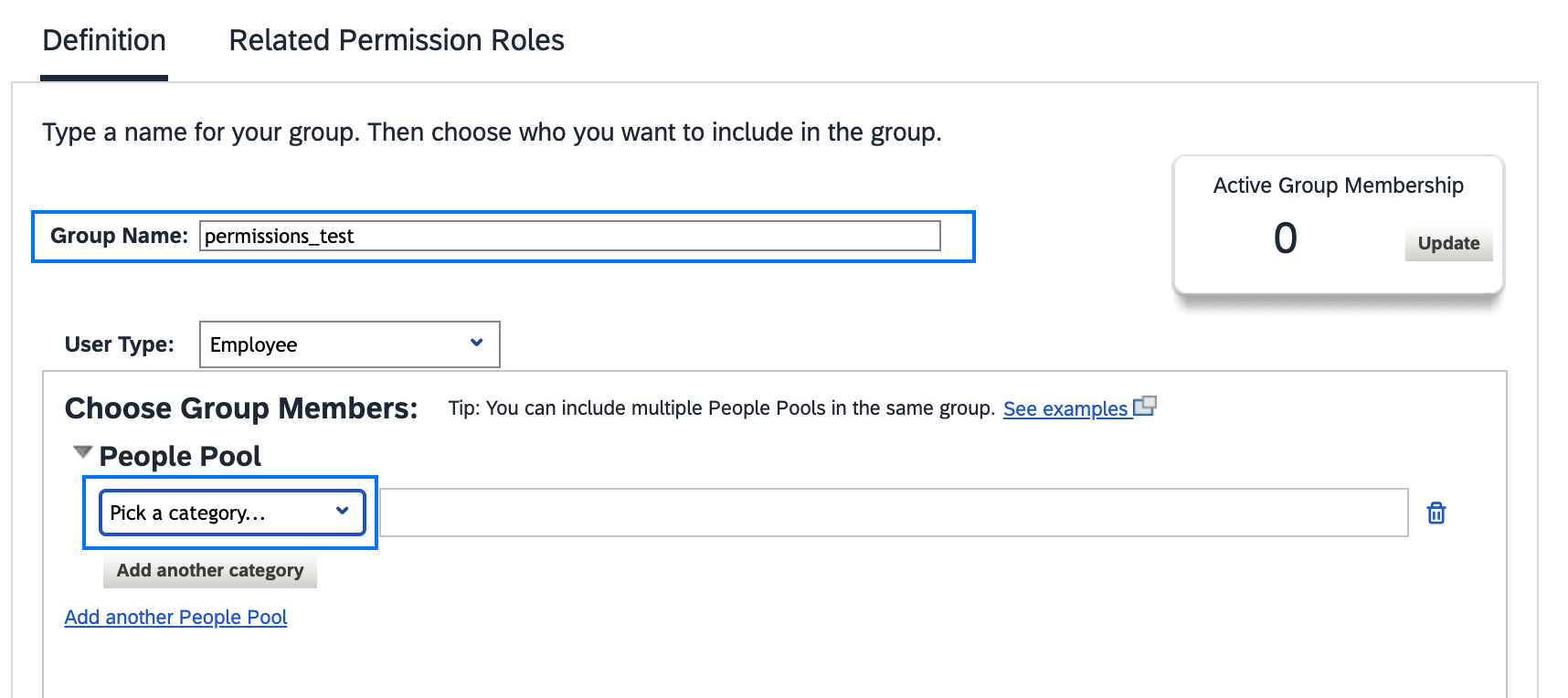 Naming the group and picking the Username category