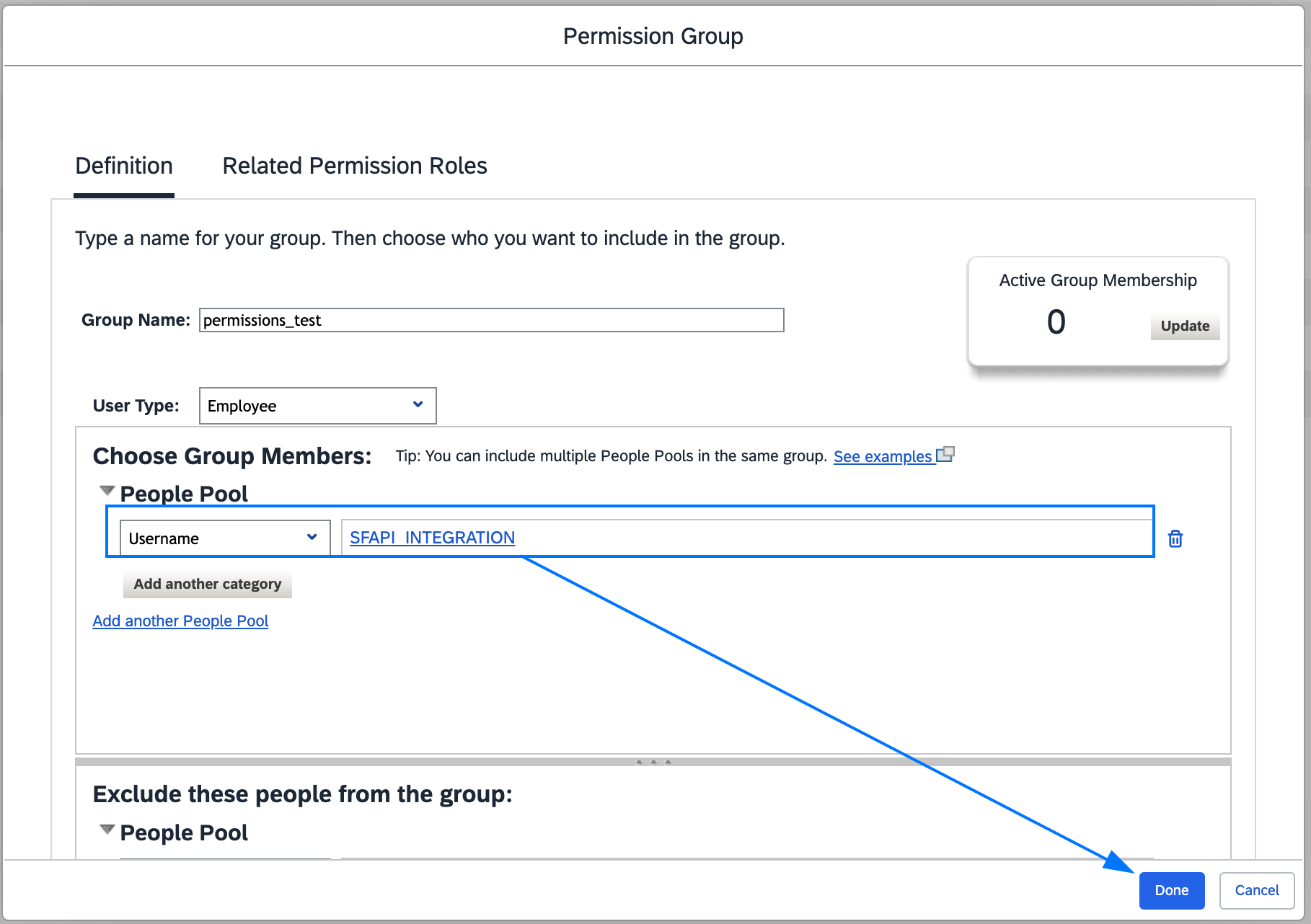 User shown in the people pool