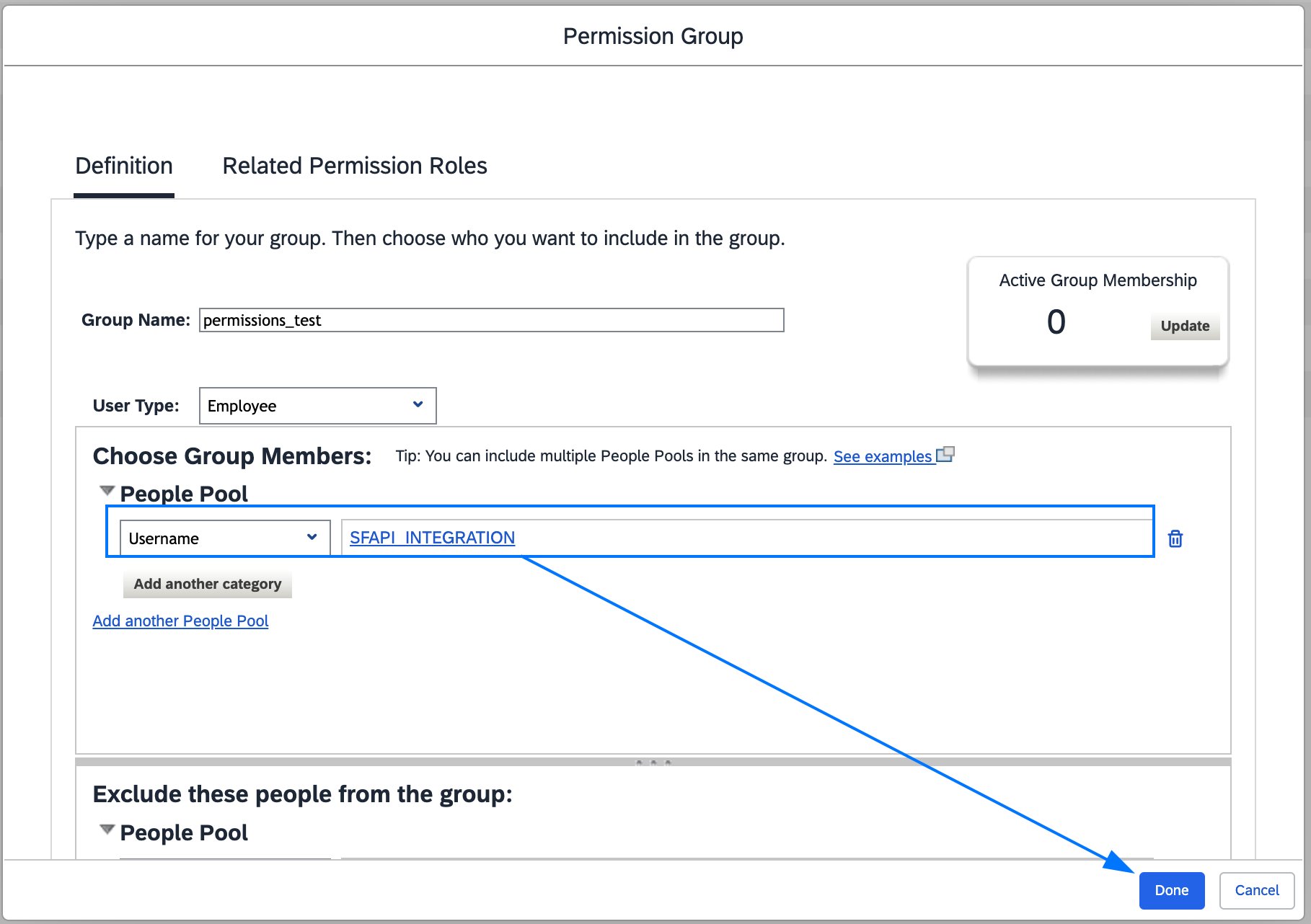 User shown in the people pool