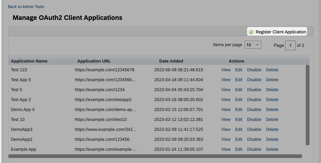 Register Client Application button
