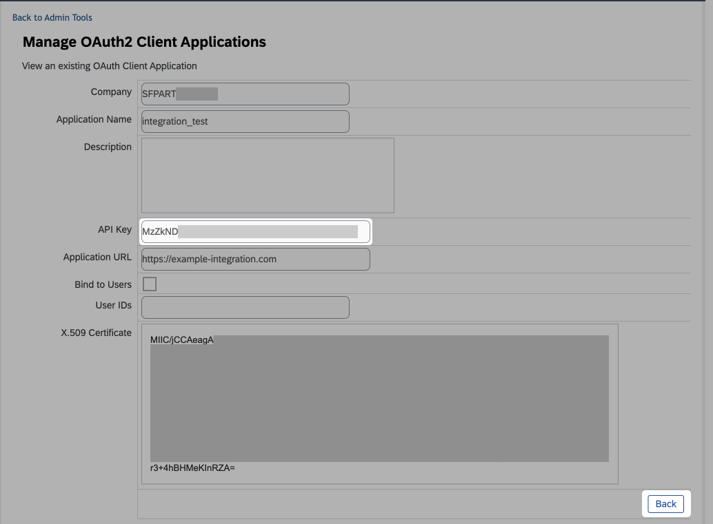 API key in the application details