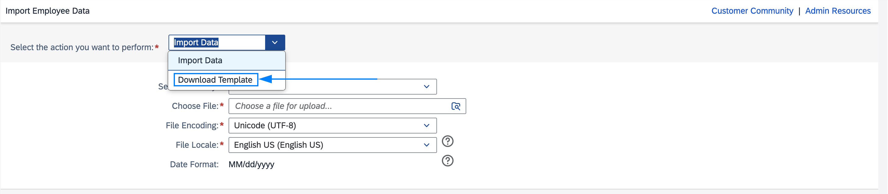 Download Template option