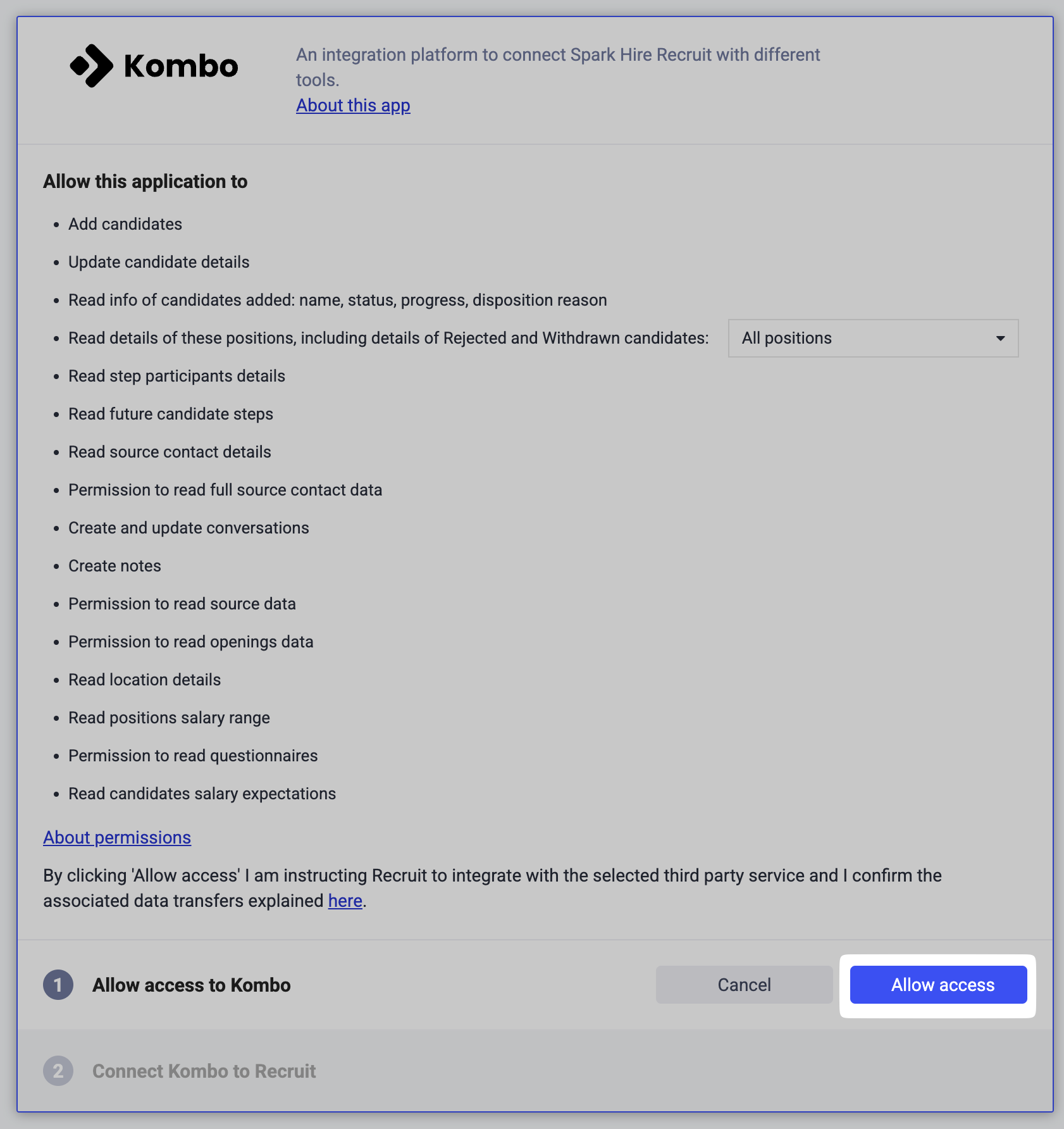 Allow access button