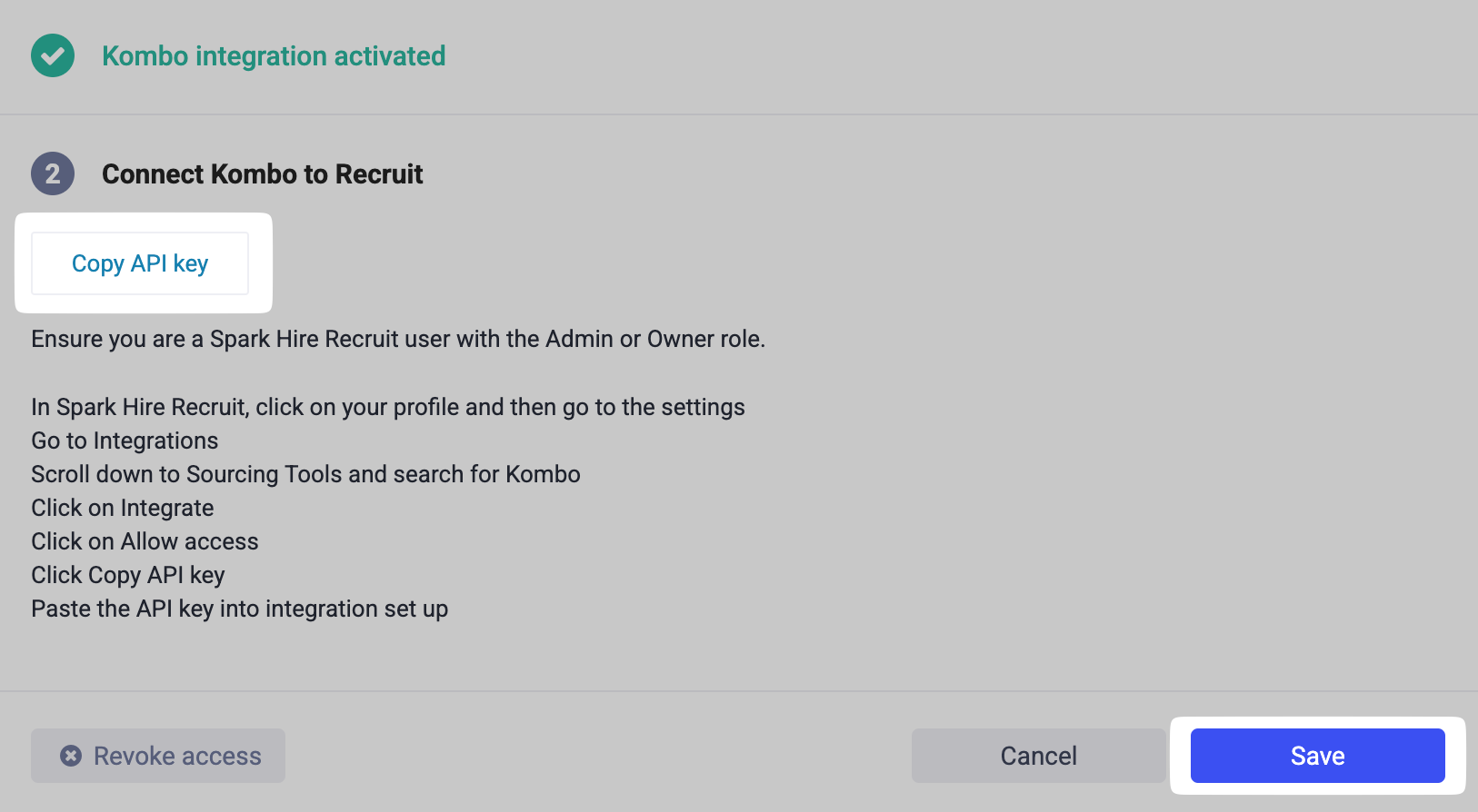 Copy API key and Save buttons