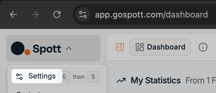 Settings option in Spott
