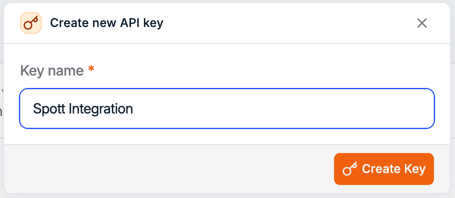 Naming the API key and clicking Create Key