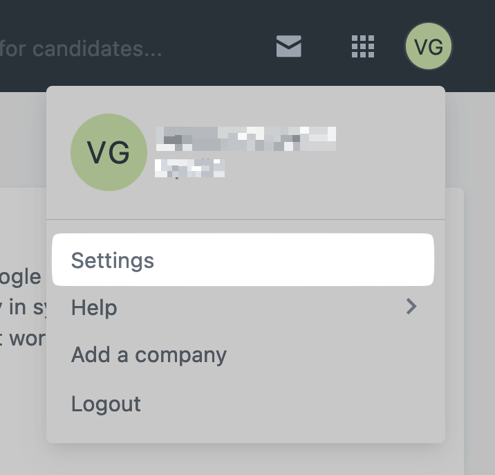 Settings option in the Workable dropdown menu