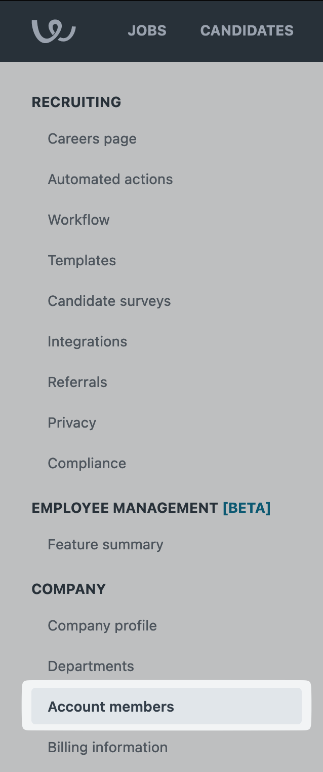 Account members option in the left sidebar