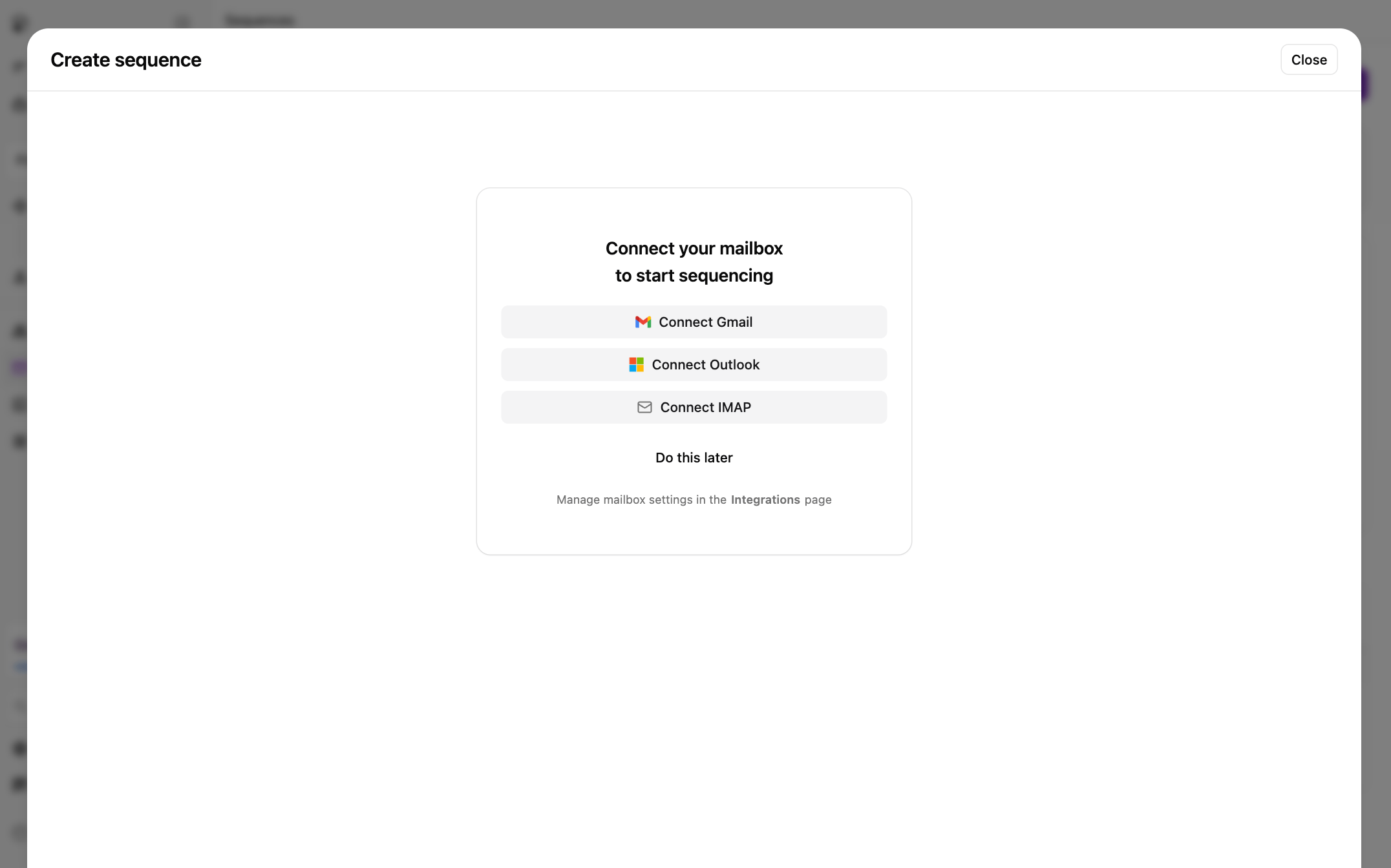 Prompt to connect a mailbox before creating a sequence