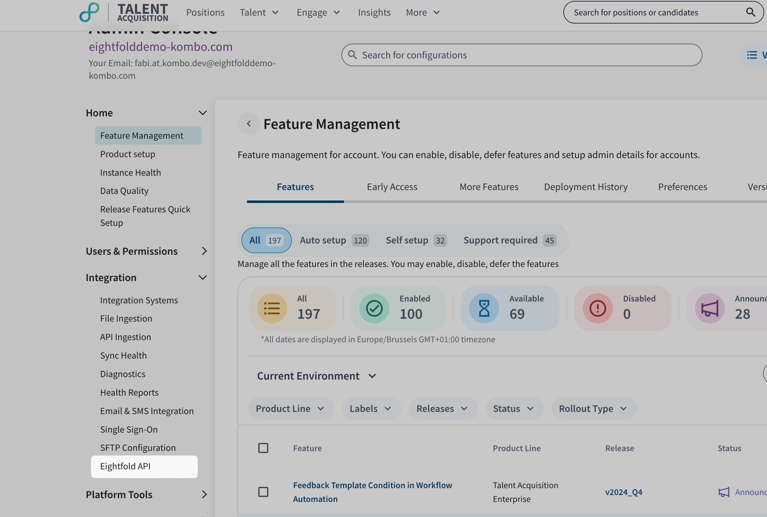 Eightfold API section in the Admin Console