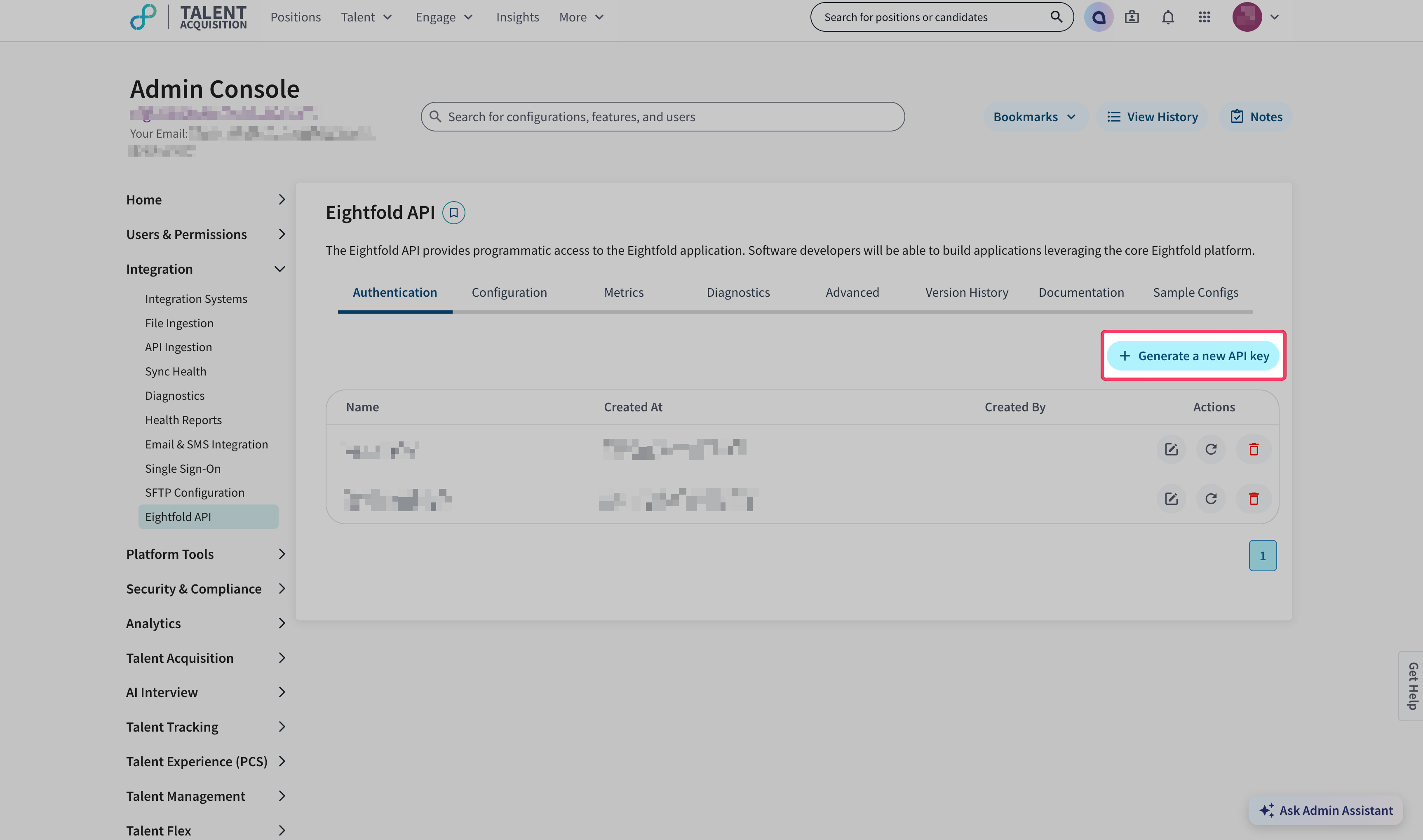 Generate API Key button