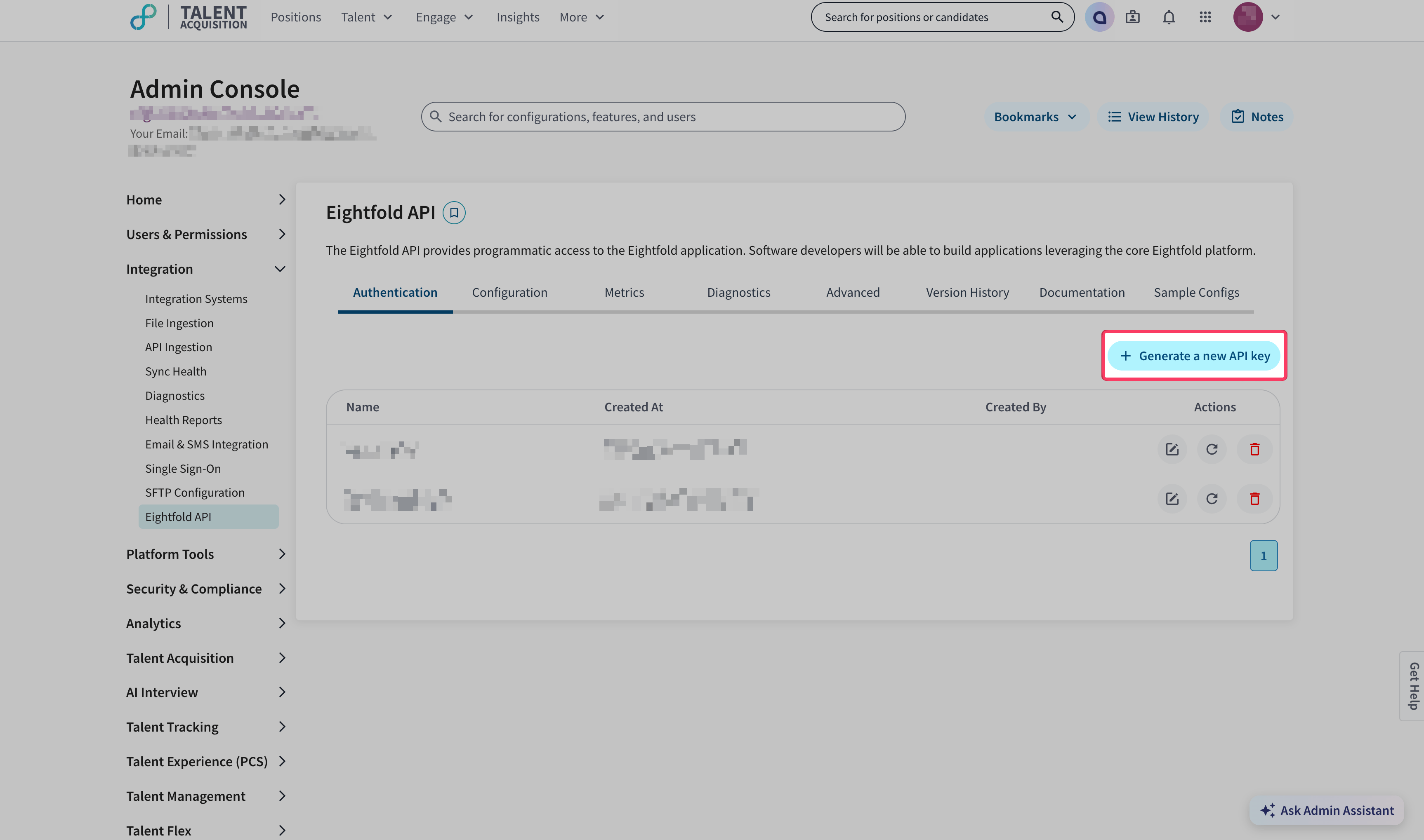 Generate API Key button